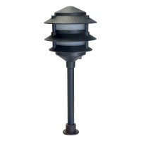 Landscape lighting low voltage frosted black three tier pagoda light