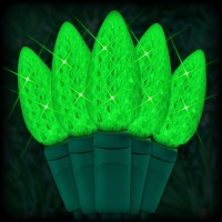 LED green Christmas lights 50 C6 LED strawberry style bulbs 6" spacing, 23ft. green wire, 120VAC