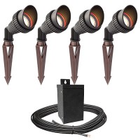 LED outdoor landscape lighting spot kit, 4 spot lights, 40watt power pack photocell, timer, 80-foot cable