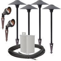 LED outdoor landscape lighting spot path kit, 2 spot lights, 4 path lights, 40watt power pack photocell, timer, 80-foot cable