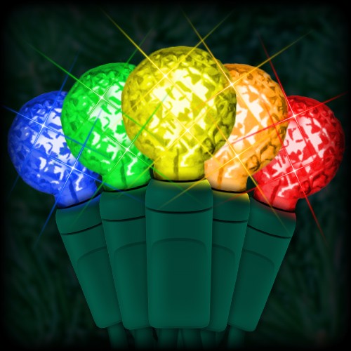 LED multi color Christmas lights G12 mini globe LED bulbs spacing, green wire, 120VAC