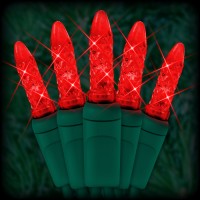 LED red Christmas lights 50 M5 mini LED bulbs 6" spacing, 23ft. green wire, 120VAC