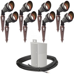 Outdoor Pro LED landscape lighting 8 spot light kit 100watt power pack photocell, mechanical timer, 160-foot cable