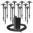 Pro outdoor LED landscape lighting path kit, 12 path lights, EMCOD 100watt power pack photocell, mechanical timer, 160-foot cable