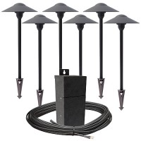 Pro outdoor LED landscape lighting path kit, 6 path lights, 100watt power pack photocell, mechanical timer, 80-foot cable