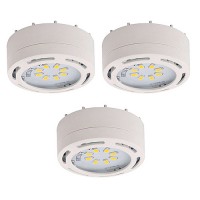 LED white 3 puck light kit 120volt recessed or surface mount under cabinet lighting dimmable linkable warm white
